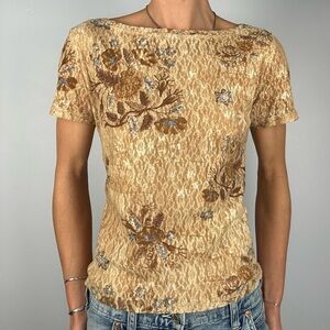 Vintage lace floral boat neck t shirt